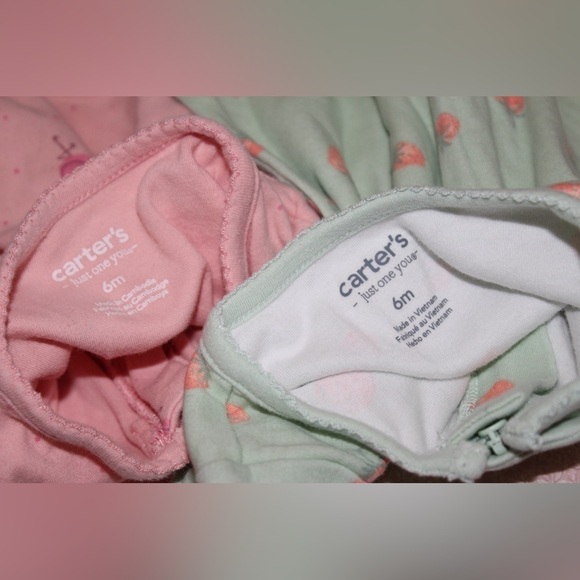 Carter’s Set of 2 Footed Onesies Strawberry Flamingo Print 6 Months - Picture 2 of 6